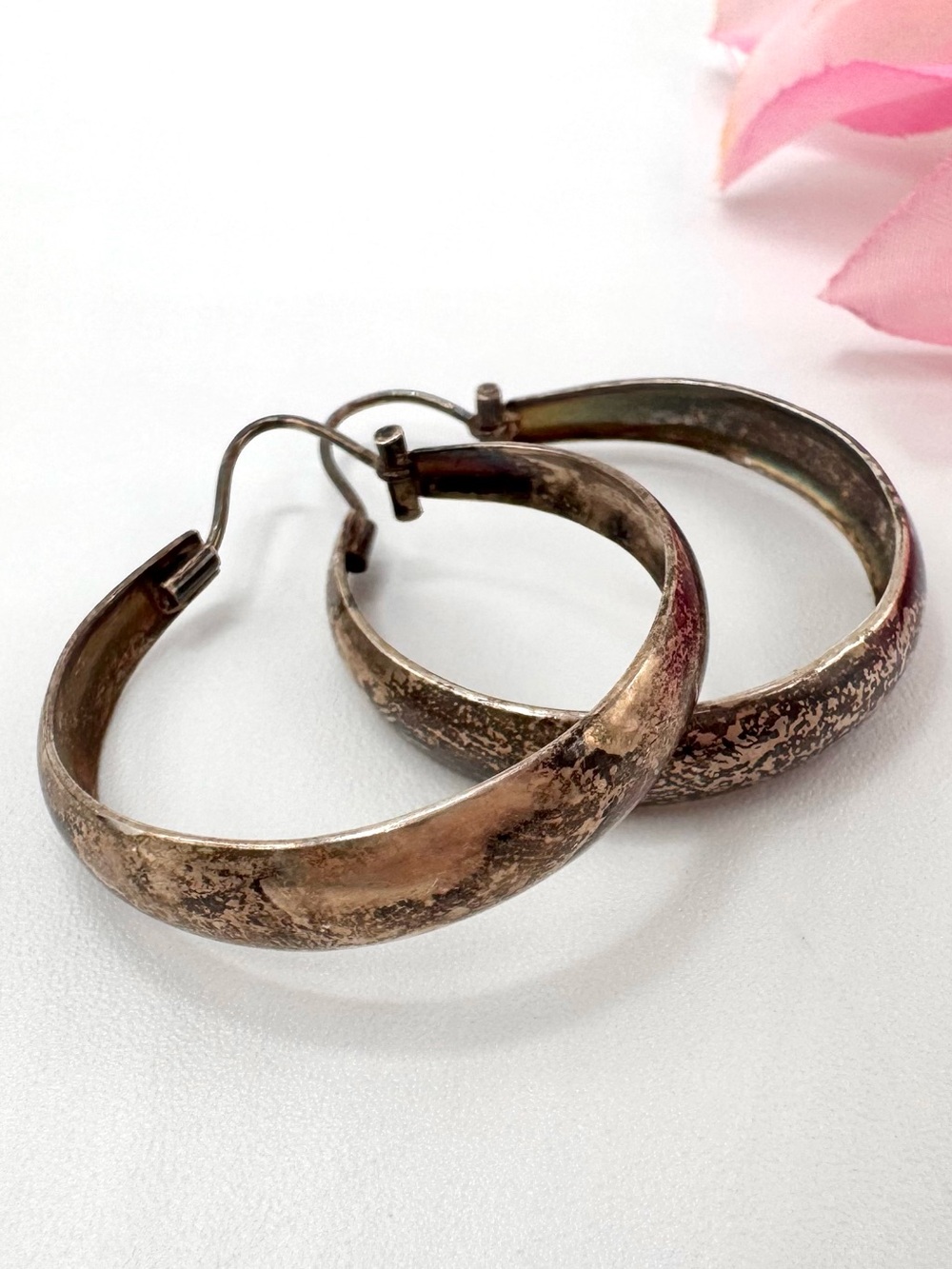 Vintage 925 Sterling Silver Tarnished Hoop Earrings Stamped Tested 6.39 grams